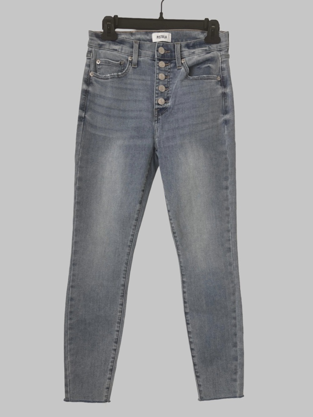 Pistola High Rise Button Fly Skinny  Jeans Light Wash Raw Hem Size 27 - Picture 11 of 12